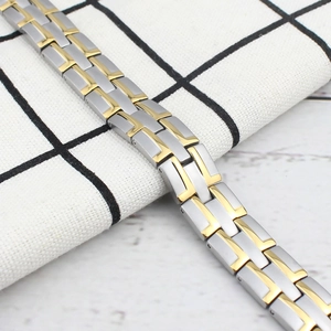 Men's magnetic stainless steel bracelet in silver and gold two-tone finish links