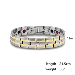 Men's two-tone magnetic stainless steel bracelet in silver and gold, 12mm width