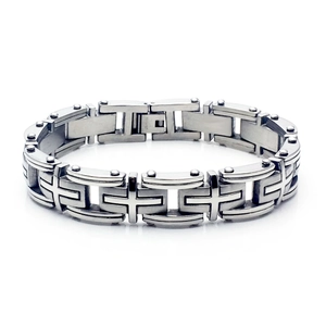 Bracelet Homme en Acier Inoxydable Maillons Croix Style Gothique Industriel Bracelet Chaîne en Acier au Titane Bijoux
