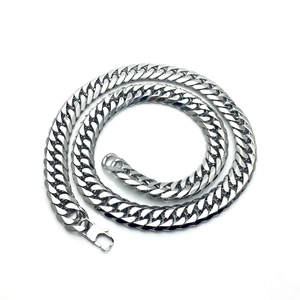 Heavy polished silver stainless steel Cuban link chain necklace for men with lobster clasp