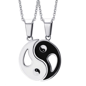 Chinese Style Stainless Steel Yin Yang Tai Chi Couple Pendant Necklaces Enamel Geometric Jewelry For Lovers Friends Black White