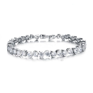 Elegant Copper Wave Tennis Bracelet For Women Silver Tone Rhinestone Geometric Inlaid Fashion Hand Jewelry Birthday Gift