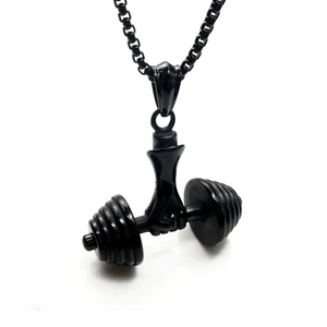 Collana con Pendente a Manubrio Fitness per Uomo Acciaio al Titanio Bilanciere Gioielli da Palestra Oro Nero Argento Regalo Sportivo