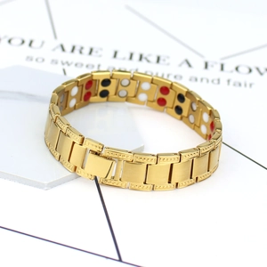 Polished gold magnetic therapy bracelet for men with colored functional inserts