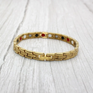 Bracelet de santé en acier inoxydable doré avec motif écailles et aimants énergétiques