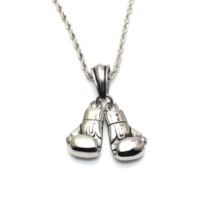 Polished stainless steel boxing glove pendant necklace with durable twist rope chain