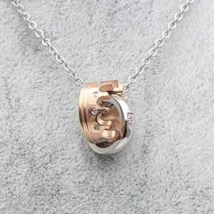 Modern double interlocking ring necklace with crown detail and sparkling zircons