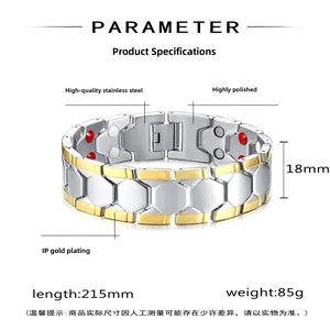 Détails du bracelet magnétique en acier inoxydable de 18 mm avec spécifications techniques