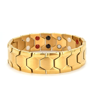 Bracelet magnétique doré pour homme en acier titane avec des pierres d'énergie de santé