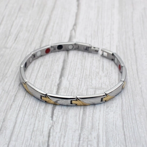 Two-tone magnetic health therapy bracelet in gold and silver stainless steel