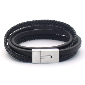 Herren Mehrlagiges Gewebtes Lederarmband Edelstahl Magnetverschluss Minimalistisches Geflochtenes Armband Mode Schmuck