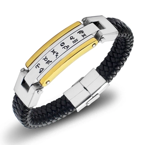 Men's Stainless Steel 12 Zodiac Constellation PU Leather Braided Bracelet Gold Black Punk Style Fashion Wristband Jewelry Gift