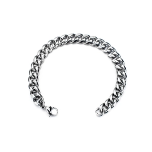 Polished silver stainless steel cuban curb chain bracelet with lobster clasp for men and women
