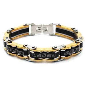 Bracelet pour Hommes en Acier Titane à la Mode Or Argent Noir Tricolore Motif de Méandre Clé Grecque Bracelet Chaîne pour Hommes Bijoux de Style Industriel