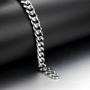 High-polished silver Cuban link stainless steel bracelet for men and women