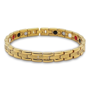 Bracelet de Magnétothérapie en Acier Inoxydable Or pour Femmes Mode Motif à Carreaux Bijoux de Santé avec Aimants Cadeau