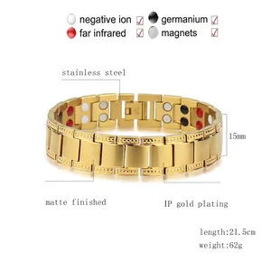 Magnettherapie-Armband für Herren aus vergoldetem Edelstahl mit gebürstetem Finish
