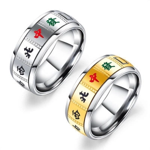 Bague Rotative Mahjong en Acier Inoxydable pour Hommes Femmes Bague Pivotante Style Chinois Or Argent Bijoux de Mode