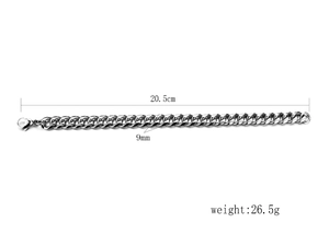 Classic 9mm silver cuban link stainless steel bracelet with lobster clasp 20.5cm length