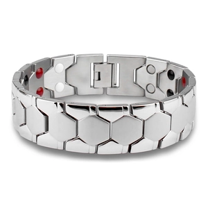 Men's wide gold and silver titanium steel magnetic therapy bracelet with honeycomb links
