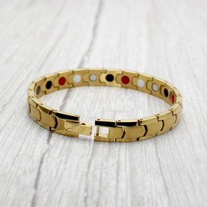 Bracelet de thérapie magnétique doré pour femmes en acier inoxydable avec motif en arête