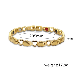 Gold-plated heart link bracelet for women featuring colorful beads and solid hearts