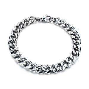 Men Polished Stainless Steel Cuban Link Bracelet Silver Curb Chain Hip Hop Punk Style Fashion Jewelry For Everyday Wear