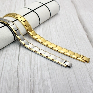 Polished gold and silver stainless steel herringbone magnetic bracelets for men