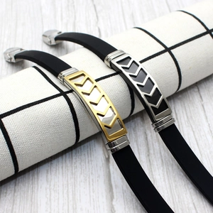 Men's stylish silicone bracelets with geometric arrow metal plates in gold and black