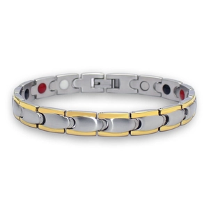 Titanium Steel Magnetic Therapy Bracelet Two-Tone Gold Silver Unisex Wellness Jewelry Ripple Link Bracelet Anniversary Gift
