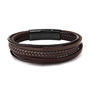 Bracciale da Uomo Multistrato in Pelle Intrecciata Con Chiusura Magnetica in Acciaio Inossidabile Gioielli Retro Casual