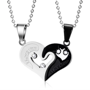 Poliertes Edelstahl Herz-Puzzle Halsketten-Set für Paare mit I Love You Gravur