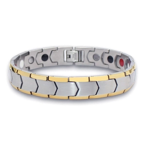 Men's magnetic health bracelet in gold and silver fishbone pattern stainless steel
