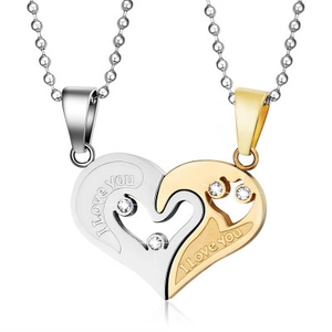 Titanstahl Pärchen Herz Puzzle Anhänger Halskette Mit Strass I Love You Gravur Einfache Mode Passende Halskette Schmuck