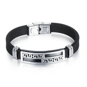 Men's Silicone Stainless Steel Greek Key Bracelet Hollow Meander Pattern Bangle Fashion Jewelry Accessory Gift Gold Silver Black