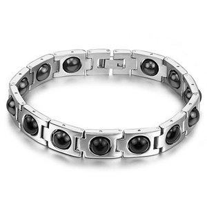Bracciale Magnetoterapia in Acciaio al Titanio da Uomo Catena in Argento Lucido Industriale Con Perle Magnetiche Nere Rotonde Gioielli Minimalisti Regalo da Uomo