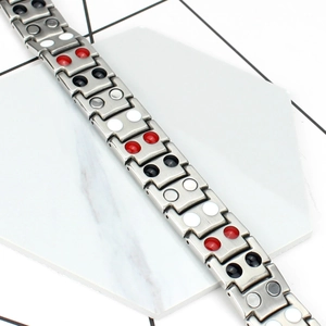 Men's 15mm stainless steel magnetic health bracelet with colorful healing stones