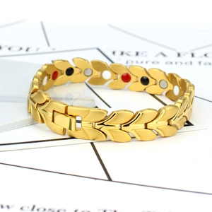 Bracelet magnétique doré de 12mm en forme de feuilles avec pierres fonctionnelles