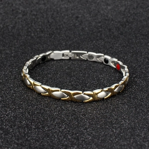 Two-tone titanium steel magnetic health bracelet with gold and silver links