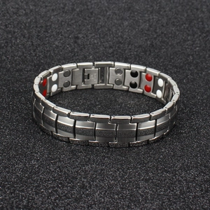 15mm double row stainless steel magnetic bracelet for men with silver links