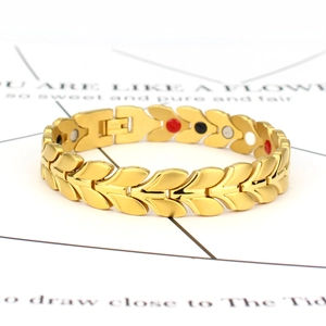 Bracelet magnétique en acier titane doré 12mm avec maillons en épi pour hommes