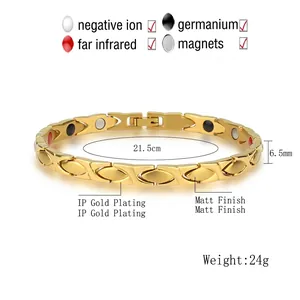 Bracelet de magnétothérapie en acier titane pour hommes et femmes avec billes santé 4 en 1