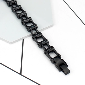 Bracciale a catena da bicicletta nero opaco in acciaio al titanio stile punk chic