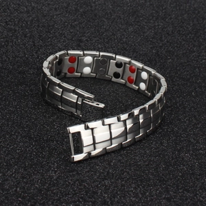 15mm stainless steel magnetic health bracelet for men with double row healing stones