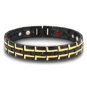 Men Titanium Steel Magnetic Therapy Bracelet Black Gold Fashion Jewelry Link Chain Energy Health Bracelet For Daily Wear