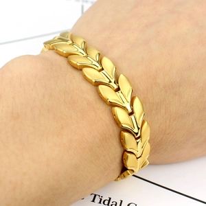 Bracelet chaîne à maillons feuille de blé 12mm en acier titane doré pour homme