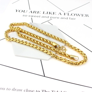 Elegantly woven 24K gold-plated wheat chain necklace with classic S-hook clasp closure