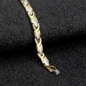 Polished two-tone titanium steel magnetic bracelet for health and fashion style