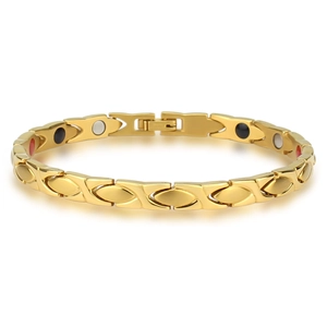 Bracelet de Magnétothérapie en Acier au Titane pour Hommes Femmes Plaqué Or Chaîne Géométrique Bio Énergie Bijoux