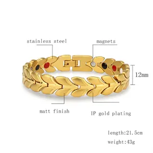 Bracelet magnétique en acier titane doré 12mm pour hommes avec maillons épi de blé